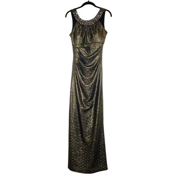 Fanny Fashion Maxi Y2K Dress Bronze Brown 90s Metallic Bodycon Holiday SZ Small - Picture 1 of 16